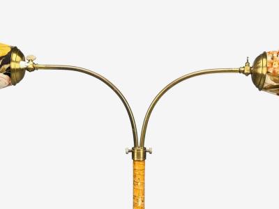 Corona Belysning Floor Lamp Wood Brass Fabric Sweden 1940s