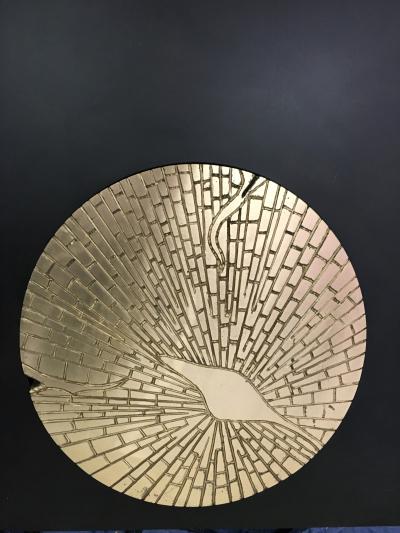 Costantini Design Paolo Table with Burnished Steel Structure and Custom Blackened Aluminum Plate