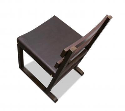 Costantini Design Piero Slatted Back Chair in Rosewood and Leather Wrapped Back with Slung Seat