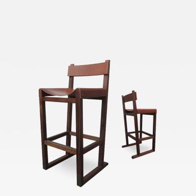 Costantini Design Piero Stool in Argentine Rosewood and Leather Wrapped Back and Slung Seat