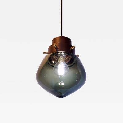 Cosulich Interiors Italian Modern Smoked Aqua Blown Glass Drop Bronze Pendant