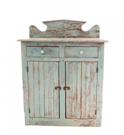 Country Rustic Blue Cabinet with Backrail