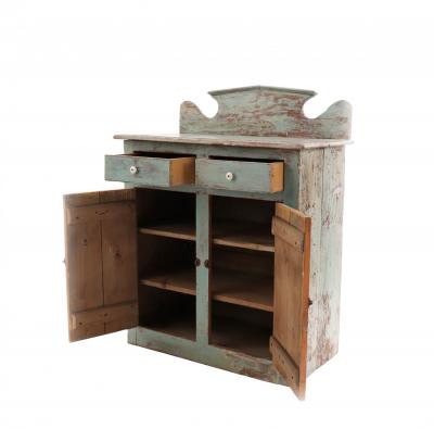 Country Rustic Blue Cabinet with Backrail