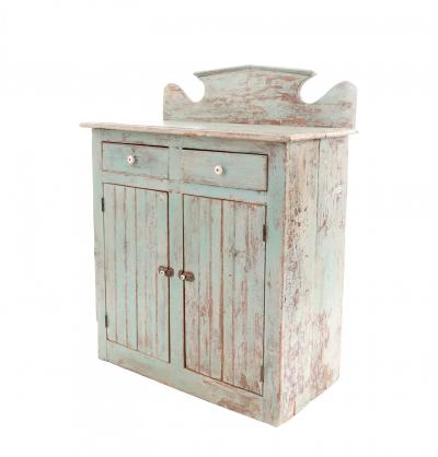 Country Rustic Blue Cabinet with Backrail
