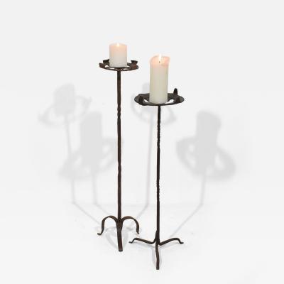 Couple 16th 17th Century Spanish Hand Forged Iron Candleholders