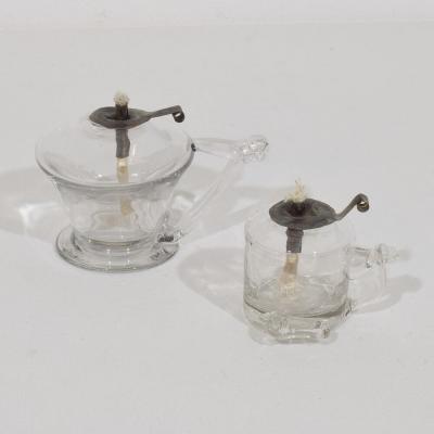 Couple of 19th Century French Glass Weaver Oil Lamps