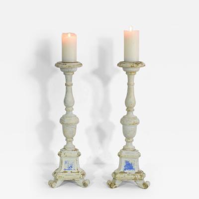 Couple of 19th Century Italian Carved Wooden Candleholders in Neoclassical Style