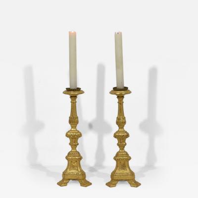 Couple of Late 18th Century Italian Neoclassical Giltwood Candleholders