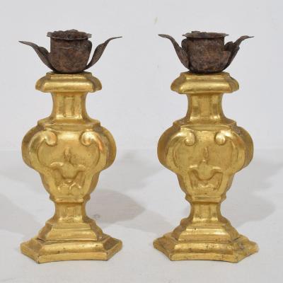 Couple of Small Late 18th Century Italian Neoclassical Giltwood Candleholders