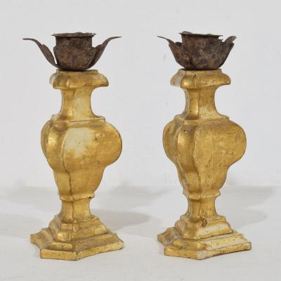 Couple of Small Late 18th Century Italian Neoclassical Giltwood Candleholders