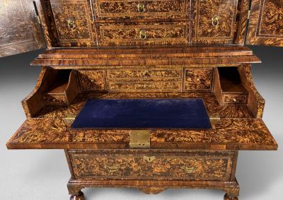 Coxed and Woster George I Burr Maple Secretaire Chest and Cabinet