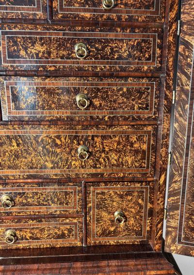 Coxed and Woster George I Burr Maple Secretaire Chest and Cabinet