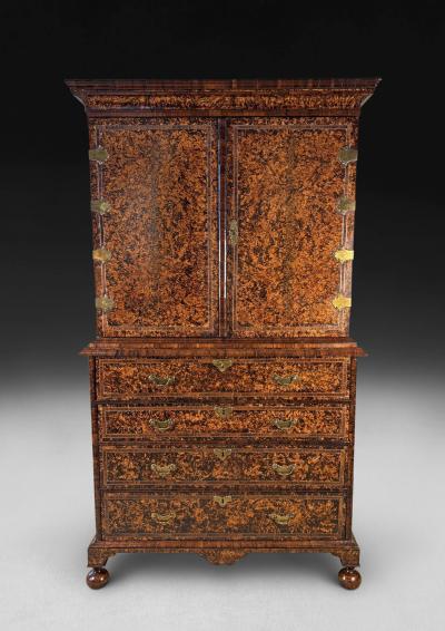 Coxed and Woster George I Burr Maple Secretaire Chest and Cabinet