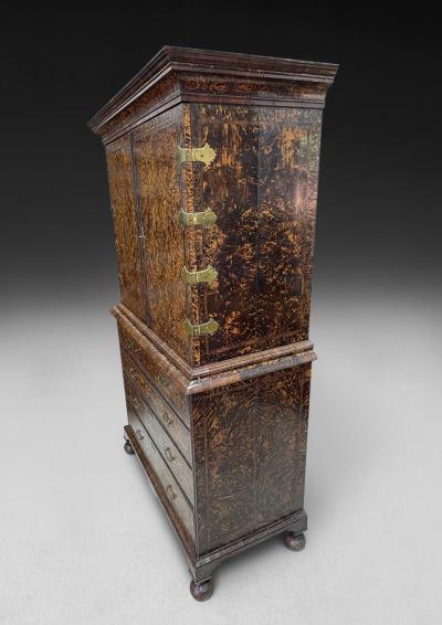 Coxed and Woster George I Burr Maple Secretaire Chest and Cabinet