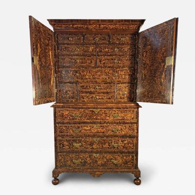 Coxed and Woster George I Burr Maple Secretaire Chest and Cabinet