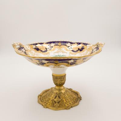 Crca 1830 Regency Porcelain Pastry or Fruit Stand on Later Gilt Pedestal