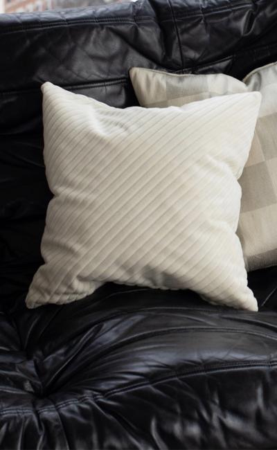 Cream Corduroy Velvet Diagonal Striped Pillow