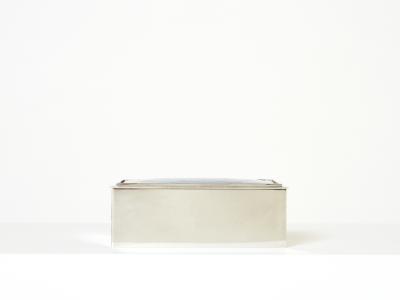 Crevillen Paris silvered and enameled blue ceramic Jewellery Box 1970