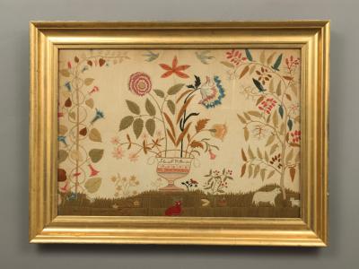 Crewelwork Depicting a Flowering Urn with Birds and Animals
