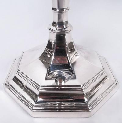 Crichton Brothers Pair of English Modern Classical Sterling Silver 3 Light Candelabra