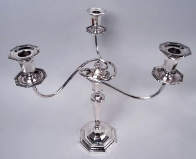Crichton Brothers Pair of English Modern Classical Sterling Silver 3 Light Candelabra