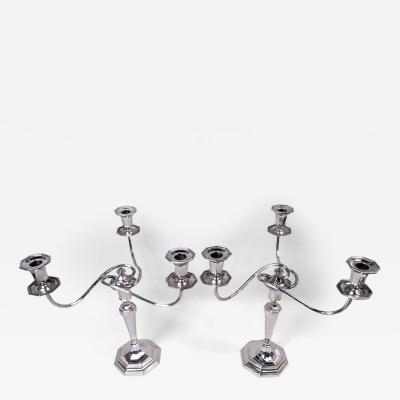 Crichton Brothers Pair of English Modern Classical Sterling Silver 3 Light Candelabra