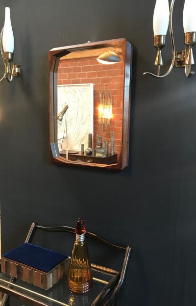 Cristallux Cesana C Cristallux Italian Sculptural Teak Wall Mirror Cesana C 1950s