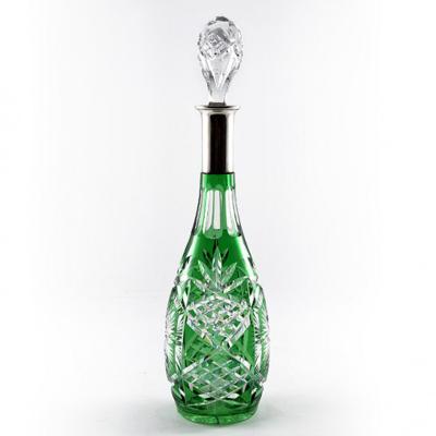 Crystal Decanter Emerald to Clear Brilliant Cut Sterling Neck