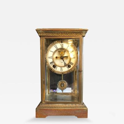 Crystal Face and Pendulum Clock Made by Ansonia Clock of New York