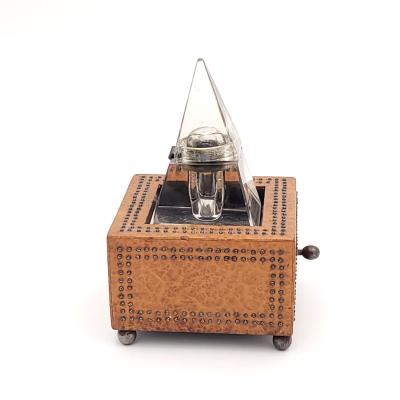 Crystal Pyramid Inkwell in Wooden Stand circa 1870