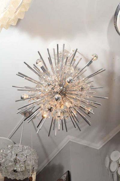 Crystal Sputnik Chandelier with Nickel Telescopes