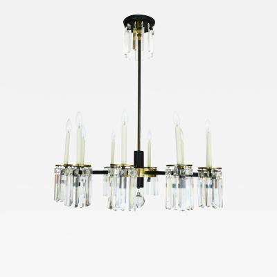 Crystal and Brass Regency Moderne Chandelier