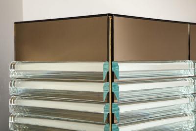 Crystal and Bronze Mirrored Tall Cabinet or Dry Bar with Brass Legs Italy