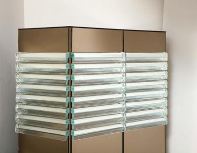 Crystal and Bronze Mirrored Tall Cabinet or Dry Bar with Brass Legs Italy