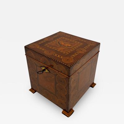 Cubic Biedermeier Box Walnut with Inlays Austria circa 1830