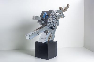 Cubist Sculpture in Mirror Polished Chrome