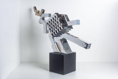 Cubist Sculpture in Mirror Polished Chrome