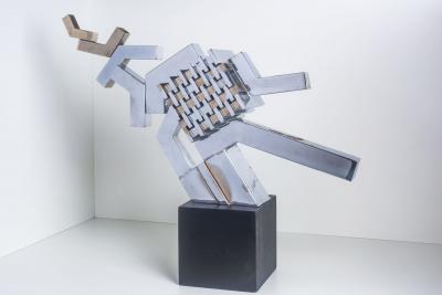 Cubist Sculpture in Mirror Polished Chrome