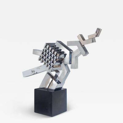 Cubist Sculpture in Mirror Polished Chrome
