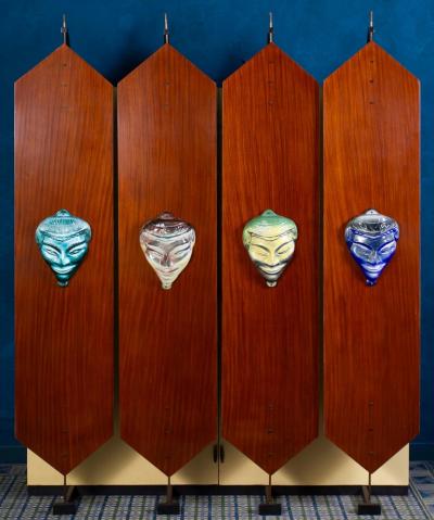 Curious Mid Century Wardrobe with Ceramic Masks Italy 1950