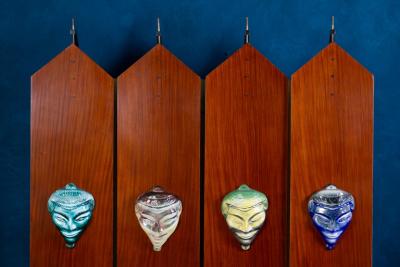 Curious Mid Century Wardrobe with Ceramic Masks Italy 1950