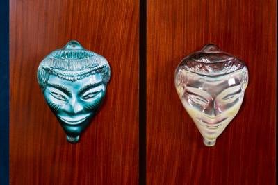 Curious Mid Century Wardrobe with Ceramic Masks Italy 1950