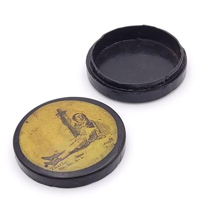 Curious Papier m ch Snuff Box England 19th century