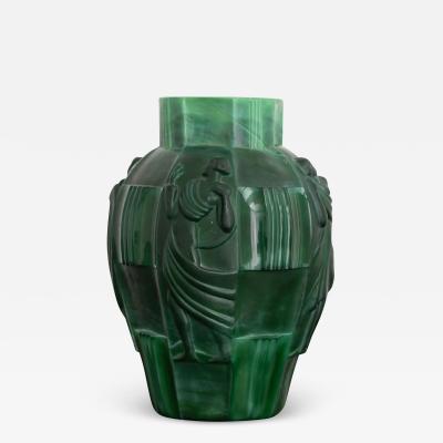 Curt Schlevogt Curt Schlevogt for Ingrid Art Deco Jade Glass Vase