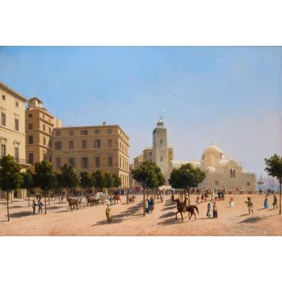 Curt Victor Clemens Grolig Antique oil painting of Place du Gouvernement Algiers by Curt Grolig