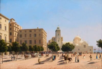 Curt Victor Clemens Grolig Antique oil painting of Place du Gouvernement Algiers by Curt Grolig