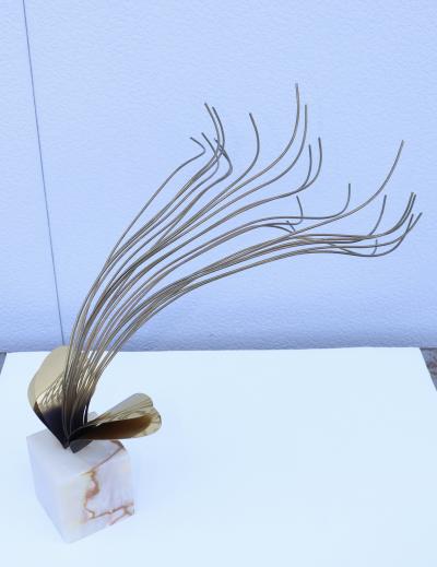 Curtis Jer 1980s Curtis Jere Brass And Onyx Table Sculpture