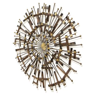 Curtis Jer A Mid Century circular brass and metal wall sculpture in the manner of C Jere