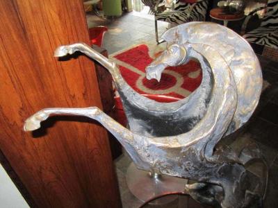 Curtis Jer Abstract Bronze Horse on Black Marble by Curtis Jere Mid century Modern