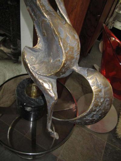 Curtis Jer Abstract Bronze Horse on Black Marble by Curtis Jere Mid century Modern